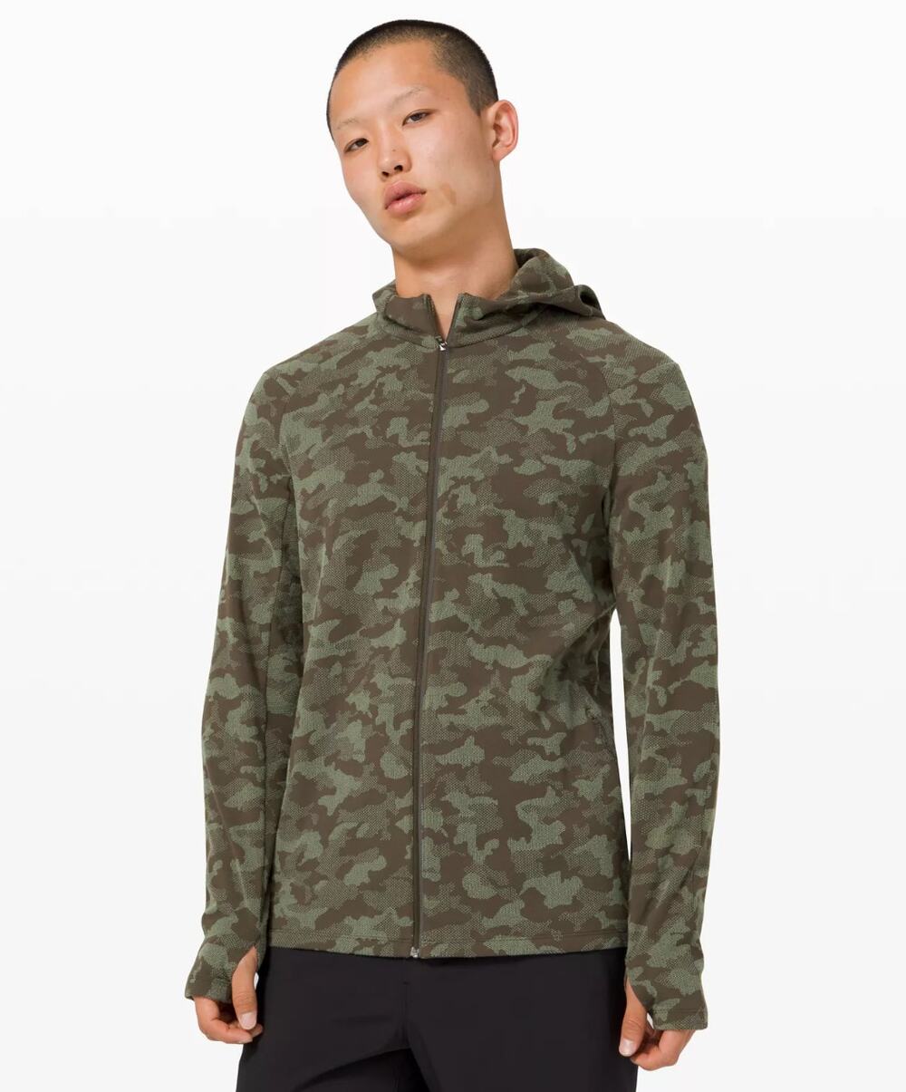 LULULEMON Surge Warm Full Zip Hoodie Jacquard Camo Olive Green Sz L $148 {DD47}